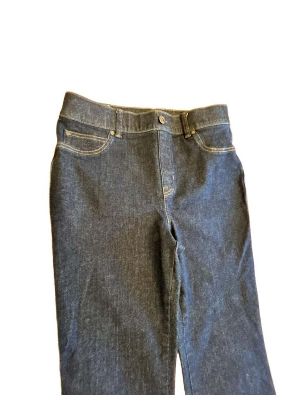 Spanx Flare Jeans Size L Dark Wash Raw Hem